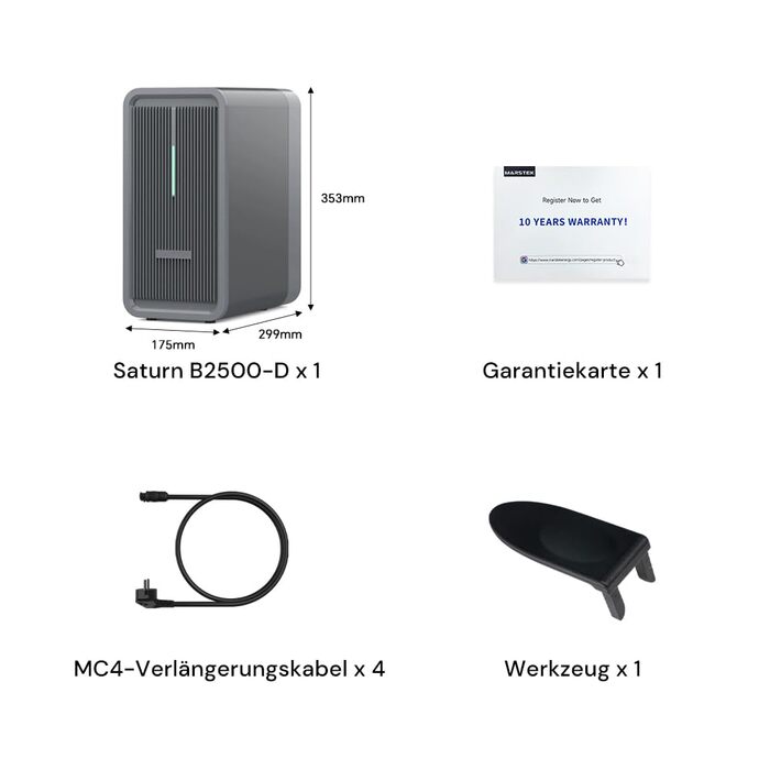 Балконна електростанція Marstek B2500 з накопичувачем 0 ПДВ, сонячний акумулятор LiFePO4 ємністю 2240 Втгод, 2 MPPT, максимальна вхідна потужність сонячних панелей 1600 Вт та вихідна потужність постійного струму 800 Вт, керування через додаток, IP65, Plug