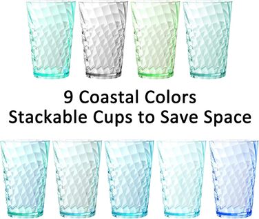 Стакани для пиття Youngever 9 упаковок по 600 мл, багаторазові стакани для води, пластикові стакани, багаторазові пластикові стака