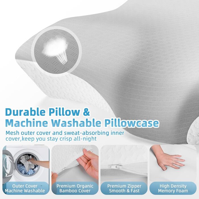 Подушка з піни з ефектом пам&39яті, ортопедична подушка, ергономічна подушка для підтримки шиї, подушка для шиї від болю в плечах - для сну на боці, спині та животі, біла