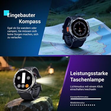 Розумний годинник Blackview для чоловіків, підсвічування, компас, водонепроникність IP68, 100 днів роботи від батареї, сенсорний екран 1,45 дюйма, Bluetooth-дзвінки, монітор серцевого ритму, аналіз сну, спортивний годинник із понад 100 спортивними режимам