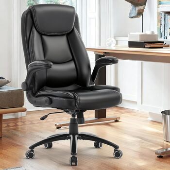 Ергономічне офісне крісло COLAMY, поворотне крісло на 360 для офісу, крісло керівника з відкидними підлокітниками, регульованою спинкою, висотою та кутом нахилу, вантажопідйомність 136 кг, чорний колір