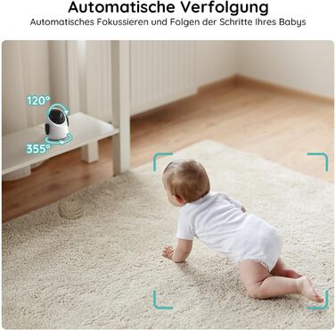Монітор для дитини з камерою, 360 градусів Wi-Fi 2MP Відеоняня з додатком, 4Zoom, Відстеження руху, ІЧ нічне бачення, Виявлення пл