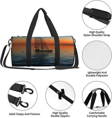 Спортивна сумка для подорожей, пляжу та яхтингу, з принтом Захід сонця, чорна, універсальний розмір