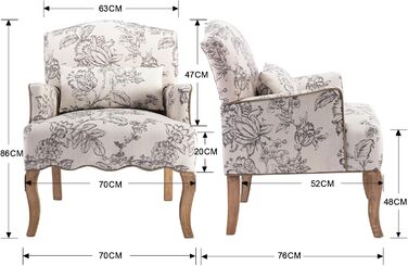 Вінтажне крісло з підлокітниками, м&39яке крісло з дерев&39яними ніжками та квітковим візерунком, одномісний диван, акцентне крісло з подушками для вітальні/спальні, бежевий