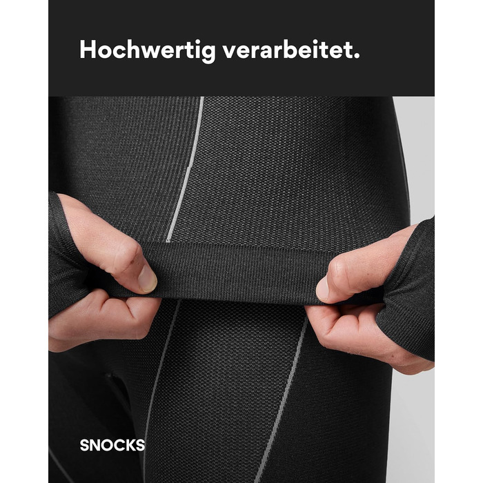 Чоловіча термобілизна Snocks - надзвичайно тепла, щільно прилягає, швидковисихаюча та дихаюча - розміри S-3XL - лижна білизна, функціональна білизна, чорна з отворами для великих пальців