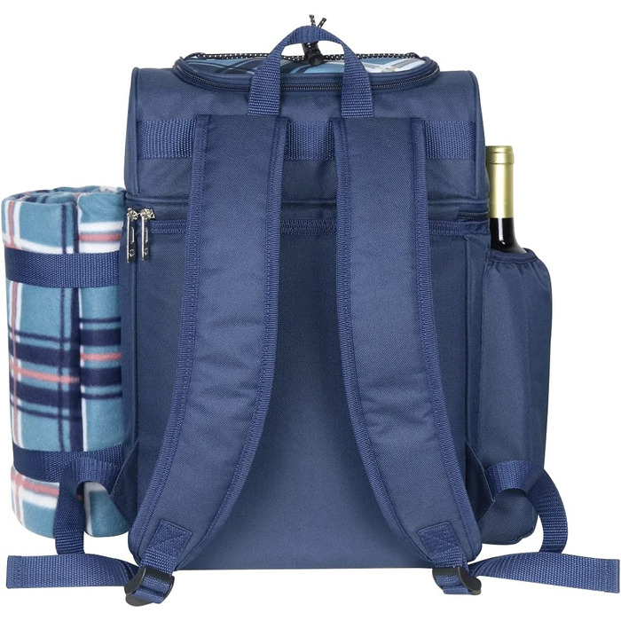 Рюкзак-кошик для пікніка Hap Tim для 2 осіб з ізольованим герметичним відділенням-холодильником, тримачем для вина, флісовою ковдрою, набором столових приборів, ідеально підходить для пляжної вечірки та кемпінгу (EU-36083-BL) 2 особи світло-блакитний