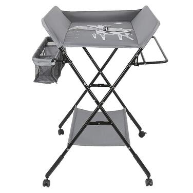 Складаний портативний пеленальний столик 3-в-1, максимальне навантаження 25 кг для новонароджених, пеленальний столик з кошиком для зберігання, ременем безпеки та 4 колесами з гальмами, регульована висота, сірий