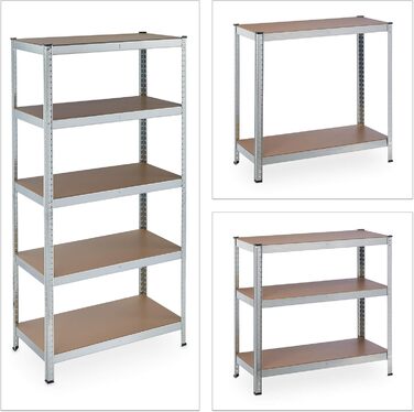 Міцний стелаж Relaxdays, оцинкований, 5 полиць, 180x90x45 см, сріблястий Полиця для зберігання у підвалі, вантажопідйомність 875 кг, сталь, вставне складання