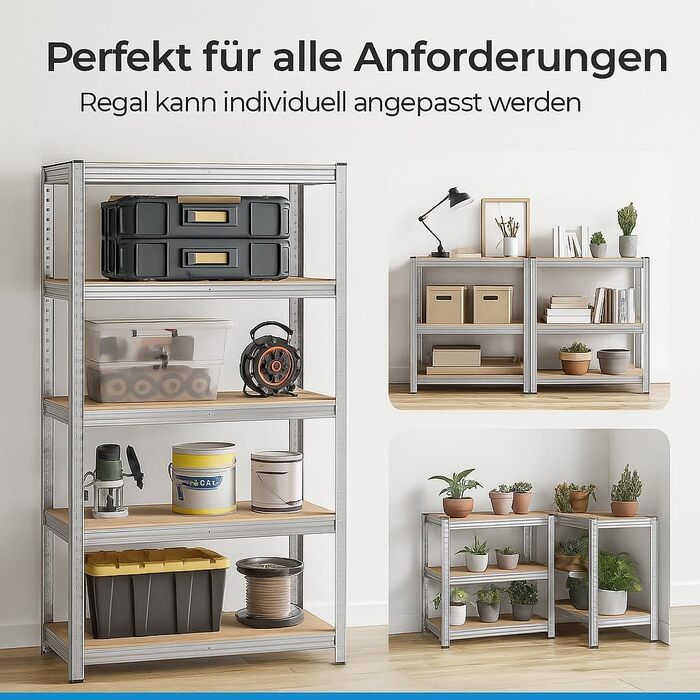 Надміцний стелаж RODO, комплект з 2 шт., підвальний стелаж, стелаж для зберігання, 40 x 90 x 180 см, стелаж зі сталевою рамою, вантажопідйомність до 875 кг кожен, 5 регульованих полиць, сріблястий