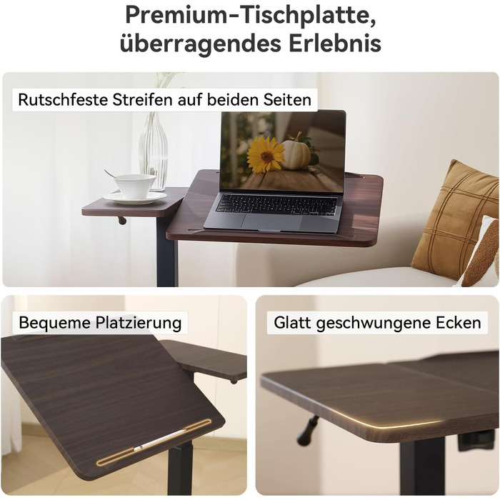 Приліжковий столик SIHOO D01 Стіл для ноутбука з регульованою висотою та можливістю нахилу на колесах для використання в лікарнях та вдома, темно-коричневий