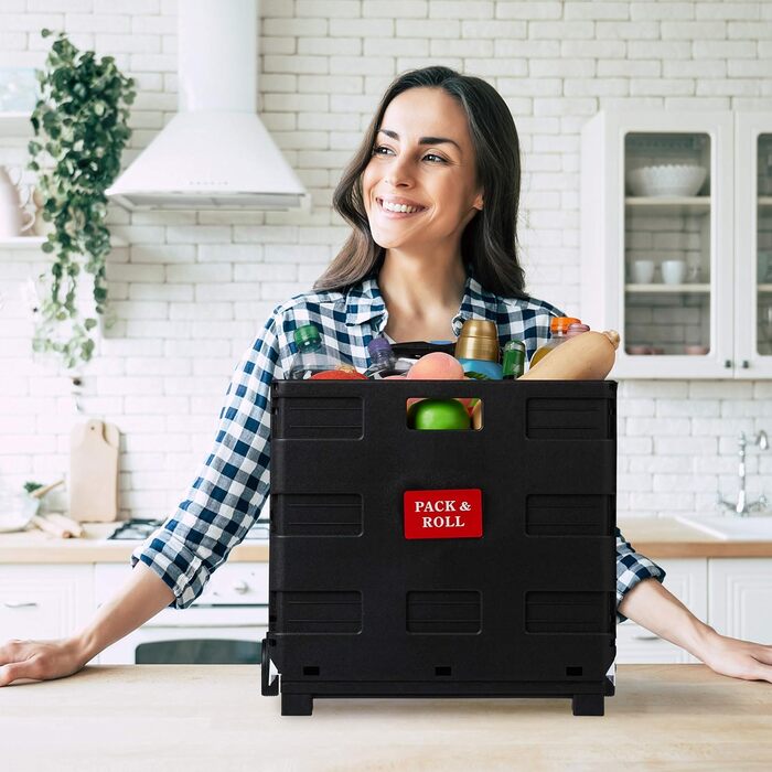 Складний візок для покупок Relaxdays з телескопічною ручкою, колесами, вантажопідйомність до 35 кг, об'єм 50 літрів, чорно-сірий