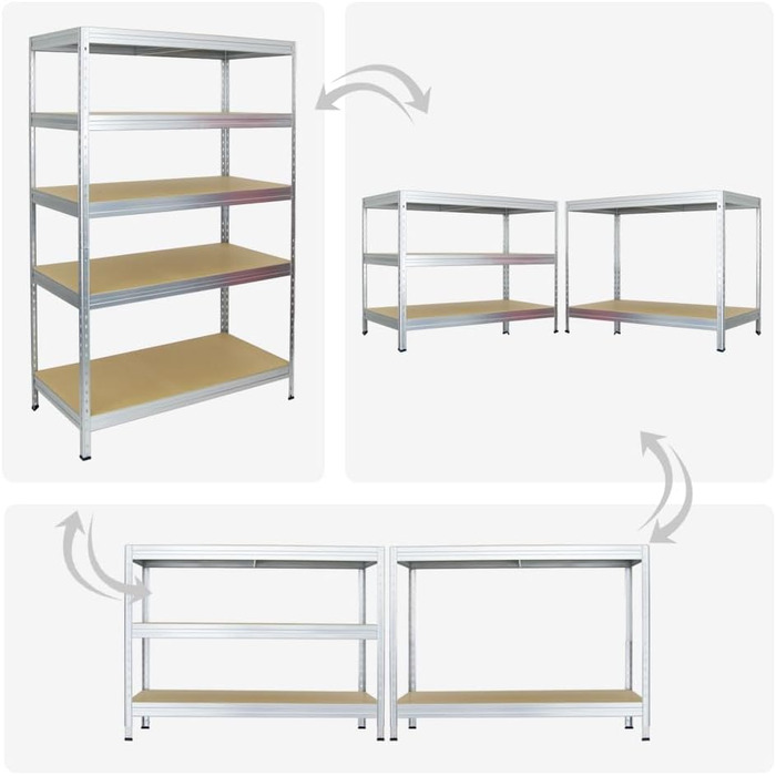 Посилений стелаж (ВxШxГ) 180x120x60 см, Вантажопідйомність полиць 250 кг, Інноваційна вставна система, Оцинкований, Гаражний стелаж, Складський стелаж, Вставний стелаж, Сталь, Підвальний стелаж 180x120x60 см, Оцинкований