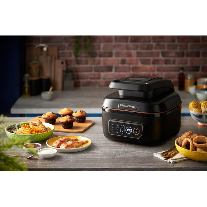 Аерофритюрниця Russell Hobbs XL 5.5 л Multi Аерофритюрниця, гриль та мультиварка SatisFry (можна мити в посудомийній машині, верхній і нижній нагрів, без струшування, повільна плита, випічка тощо, включаючи пластину для гриля) 26520-56
