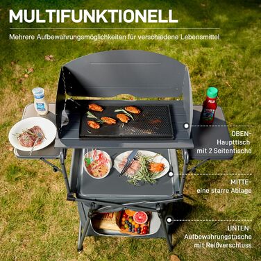 Складана кемпінгова кухня Ever Advanced з вітровим скло, складна кемпінгова шафа з 3 стільницями, сумка для зберігання, складна кухня з сумкою для перенесення, підходить для кемпінгу, саду, каравану, сім&39ї