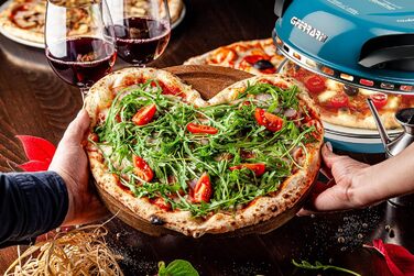 Піца Екстер'єр Pleasure, Піч для піци, 1200 Вт, 400C, Rock Fireproof (діаметр 31 см), Таймер 5', Кулінарна книга в комплекті, Синій, 3 Ferrari G10006