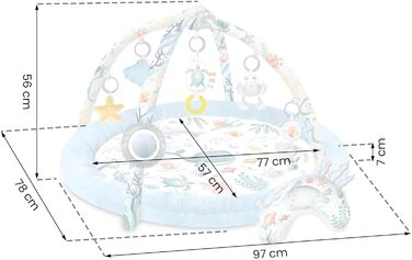 Дитячий килимок Nukido Interactive Play Arch 5 в 1 Ігровий килимок для дитини Ігровий килимок з 5 стінами Дитячий манеж з матрацом Дитяче гніздечко з подушкою для животика 2 простирадла з 7 сенсорними іграшками 56 см Синій