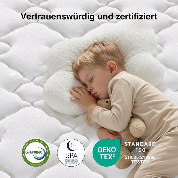 Матрац Novilla 140x200 см 7-зонний пружинний матрац Pocket Spring Висота 20 см Рівень жорсткості H3 Сертифіковано Oeko-Tex Дихаючий та стабільний розмір 20 см 140 x 200 см