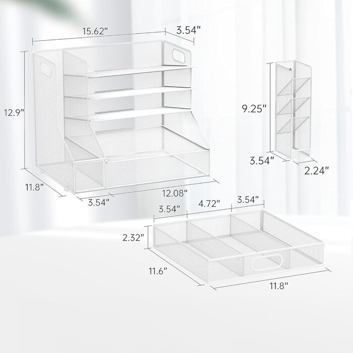 Органайзер для робочого столу з тримачами для файлів, 5-ярусний сітчастий лоток для паперу з тримачем для ручок та шухлядою для канцелярського приладдя, білий