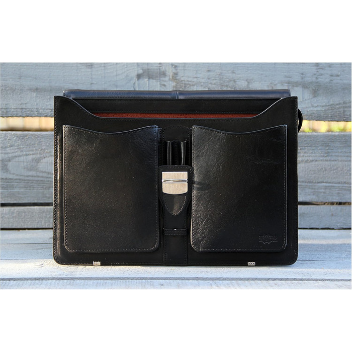 Портфель з натуральної шкіри, ділова сумка, сумка для ноутбука, сумка-месенджер (чорний)