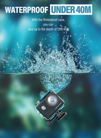 Підводна камера 40M Водонепроникна 20MP WiFi із широким кутом 170 Зовнішній мікрофон Ultra HD Бездротовий пульт дистанційного керування 2.4G 2x1050mAh Акумулятори та аксесуари, 60 Action Cam 4K/30FPS