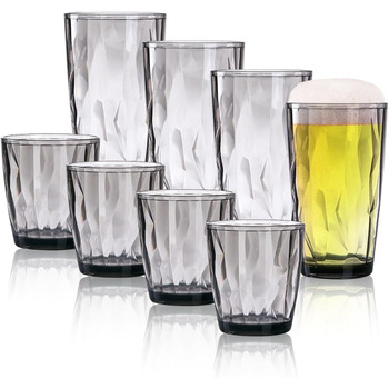 Набір склянок для води TIE-DailyNec 8 PCS, різнокольорові пластикові стакани для пиття 470 мл та 310 мл, небиткий стакан для пиття