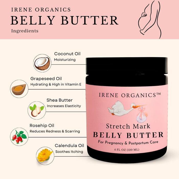 Від Irene Organics - Бальзам для живота проти розтяжок для вагітних і після пологів, 113 г