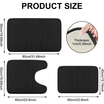 Комплект килимків для ванної кімнати з 3 предметів з піни з ефектом пам&39яті нековзні, миючі килимки для ванни, душу та туалету розкішний комфорт та сучасний дизайн (чорний)