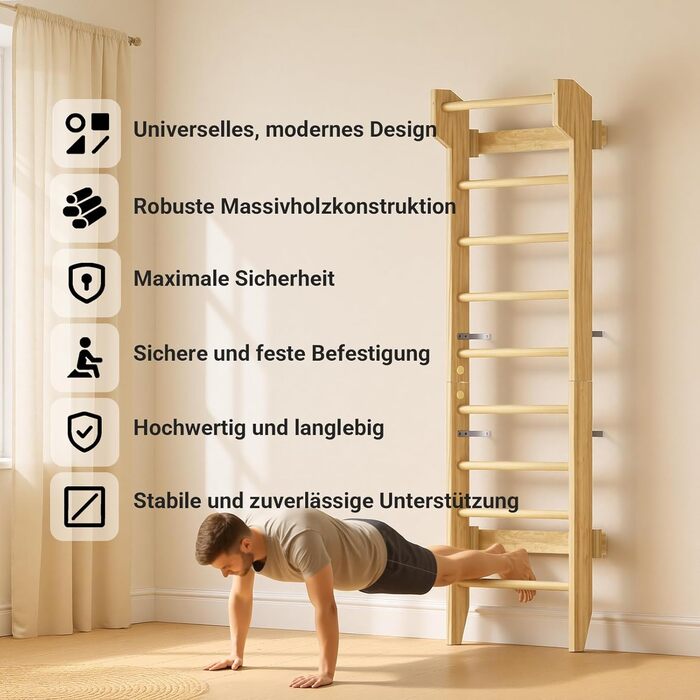 Дерев&39яні шведські стінки COSYLAND з турніком, стінка для скелелазіння для дітей та дорослих, гімнастична стінка для дитячих кімнат та фітнесу, кріплення до дверної рами, колір натурального дерева