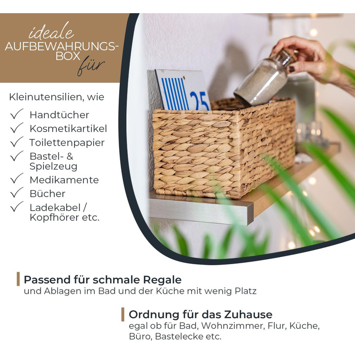 Кошик для зберігання речей у ванній кімнаті HMF, сплетений з водяного гіацинта та морської трави Набір з 2 шт. 38 x 15 x 14 см (2 шт. и)
