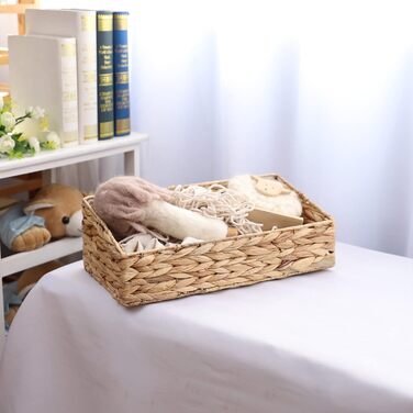 Плетені кошики з водяного гіацинта для організації, плетений трапецієподібний кошик, кошики для комори, трапецієподібний контейнер для зберігання на полицях, шафах та декорі дому (водяний гіацинт)