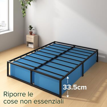 Ліжко Zinus Lorelai 120 x 190 см Каркас ліжка висотою 35,5 см з місцем для зберігання речей під ліжком Ліжко з металевою платформою Чорне