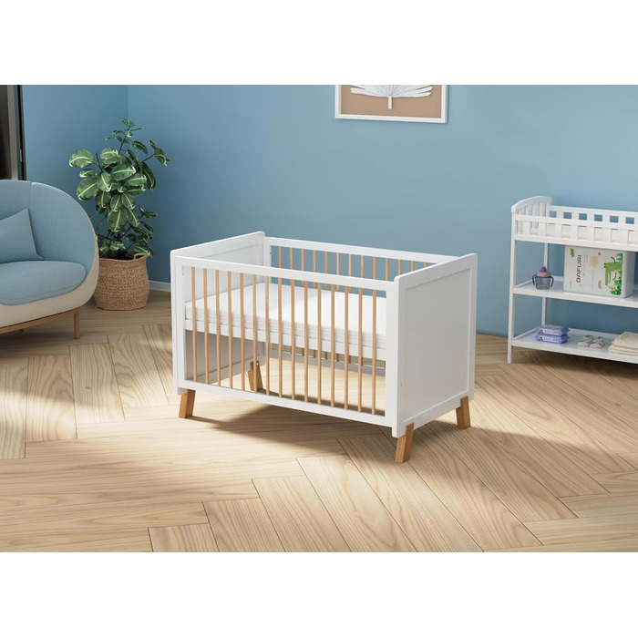 Дерев&39яне дитяче ліжечко 3-в-1, трансформоване дитяче ліжечко, 3 регульовані положення основи ліжка, матрац Deluxe Aloe Vera у комплекті, від народження до 6 років (без матраца 120X60 см)