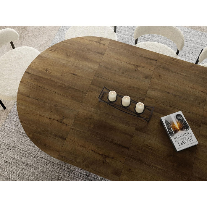 Круглий розкладний обідній стіл у стилі лофт - Індустріальний стіл з чорними металевими ніжками - Компактний стіл для вітальні - Дуб Лефкас - 100-180 см Дуб Лефкас 100 / 180 см