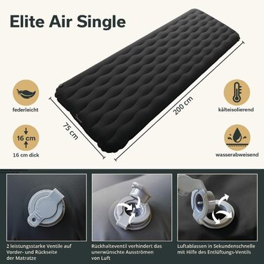 Килимок Skandika Elite/Exclusive Air для сну на одинарний/двоспальний ліжку Надувний матрац, невеликий розмір у пачці, високопродуктивний клапан, килимок для сну на вулиці, надлегкий, надзвичайно товстий, сумка для перенесення для кемпінгу та походів, ант