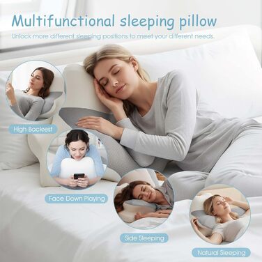Ергономічна подушка для шиї OKYUK 4 в 1 з двозонним дизайном, подушка з піни з ефектом пам&39яті зі знімною наволочкою для сну на боці, спині та животі (сіро-біла)