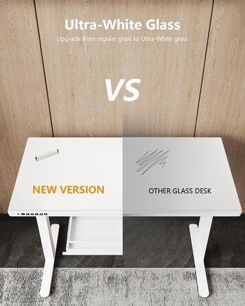 Стіл Homall Glass з регульованою висотою, 120 x 60 см, електричний стіл з регульованою висотою та шухлядою, стіл для домашнього офісу з можливістю сидіти та стояти, білий 120 x 60 см, білий