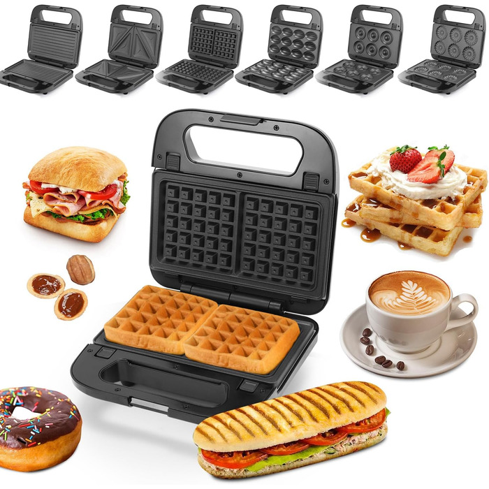 Багатофункціональний набір бутербродниць SUPERLEX 6-в-1, для сендвіч-тостера Контактний гриль Вафельниця Кекс 2 скибочки з антипригарним покриттям, двостороннє випікання при постійній температурі, набір 6-в-1 без бісфенолу А