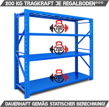 Сталевий надміцний стелаж Area1 200x200x50 см (ВxДxШ) Надійна промислова якість для складів, гаражів або підвалів 200 x 200 x 50 см