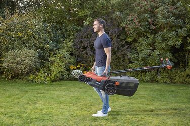 Електрична газонокосарка BlackDecker з ручкою EasySteer (1400 Вт, ширина зрізу 34 см, 6-позиційне регулювання висоти, травозбірник на 40 л, ідеально підходить для садів середнього розміру) BEMW461ES 1400 Вт