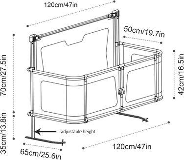 Дитяче ліжечко 3-в-1, дитяче ліжечко, дитяча колиска, регульована по висоті, приліжкове ліжечко/пружинне ліжко-бокс, дитячий манеж, який можна розмістити на ліжку, з москітною сіткою, кремово-білий