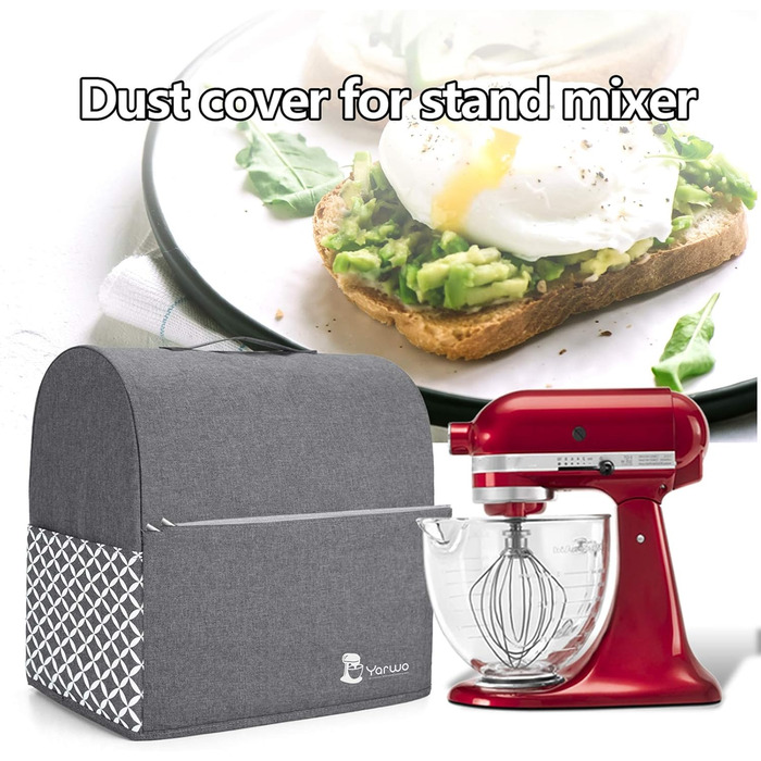 Чохол Yarwo сумісний з аксесуарами для кухонного комбайна Kitchen Aid, захисний чохол з верхньою ручкою для кухонного комбайна та аксесуарів, сірий з ромбоподібним візерунком підходить для 4.3 л і всіх кухонних комбайнів 4.8 л сірий з ромбоподібним візеру