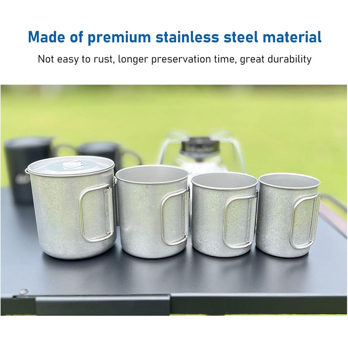 ПОРТАТИВНИЙ НАБІР КАВОВИХ/КЕМПІНГОВИХ ЧАШОК З НЕРЖАВІЮЧОЇ СТАЛІ ДЛЯ АКТИВНОГО ПРОЖИВАННЯ НА СВІЖОМУ ПОВІТРІ