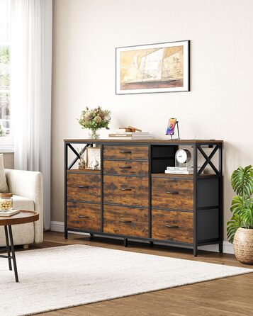 Комод Hzuaneri 140 см, 2 порти USB та 2 порти змінного струму, комод з 8 тканинними шухлядами, універсальні меблі для зберігання речей у вітальні та спальні, 30 x 140 x 86 см, вінтажний DU03801BEU