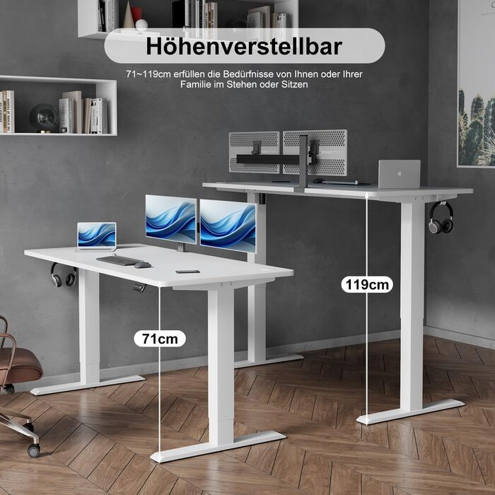 Стіл з регульованою висотою 160 x 70 см, Електрично регульований стійкий стіл для роботи стоячи, Комп&39ютерний стіл з 2 функціями пам&39яті, Ергономічний стіл з регульованою висотою для роботи сидячи/стоячи (білий) Білий 160 x 70 см