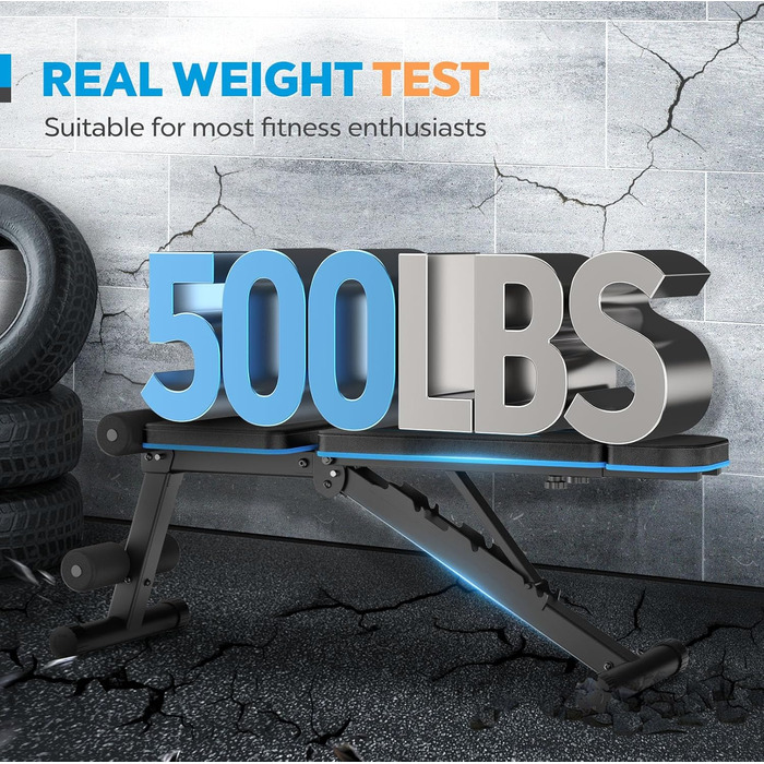 Складана регульована багатофункціональна лава для важкої атлетики, похила лава для тренувань усього тіла, лава для домашнього тренажерного залу, вантажопідйомність 230 кг, синя