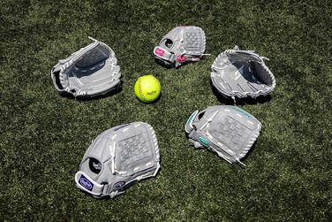 Дитяча софтбольна рукавичка Rawlings Girls&39 Sure Catch Розміри 10-12,5 дюймів Різні стилі, сіра/фіолетова, 12,5 дюймів, для правшів