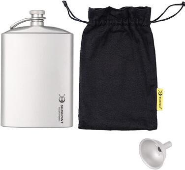 Титанова фляга SILVERANT, 248 мл, надлегка, портативна, герметична, з гвинтовою кришкою, шнурком, тканинним чохлом і лійкою для за