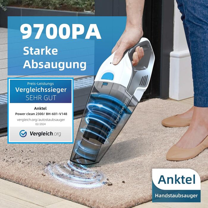 Переможець тесту ручного пилососа Anktel 14,8V 9700Pa з зарядною станцією Ручний пилосос без мішка для збору пилу з миючим фільтро