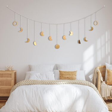 Гірлянда Brmeday Фази Місяця, прикраса стін бохо, Місячна гірлянда естетична кімната настінний декор вітальні, спальні, гірлянди б