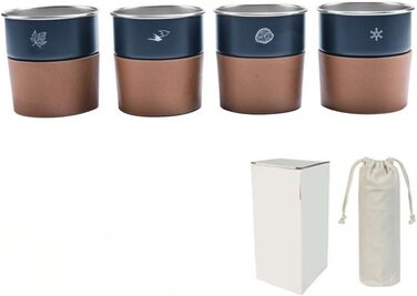 Кемпінгова кружка з нержавіючої сталі 300 мл, набір з 4 предметів, що штабелюється, та чохлом зі штучної шкіри, для активного відпочинку, походів та подорожей зелений/кремовий/білий/чорний/темно-синій